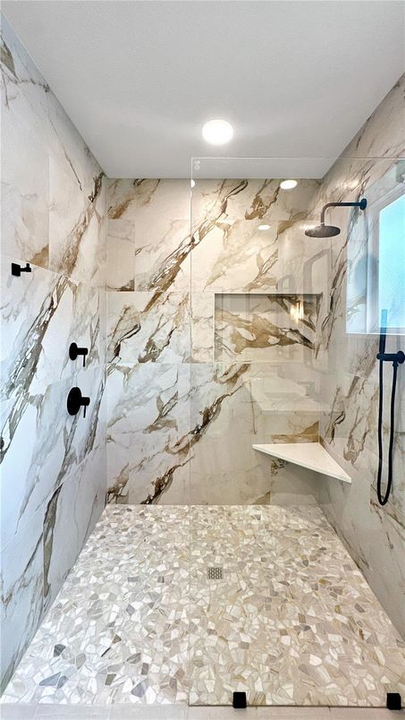 Bathroom, Interior, Marble Walls, Recessed Lighting