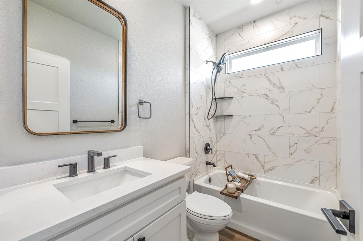 Bathroom, Interior, Marble Walls, Wood Texture Flooring