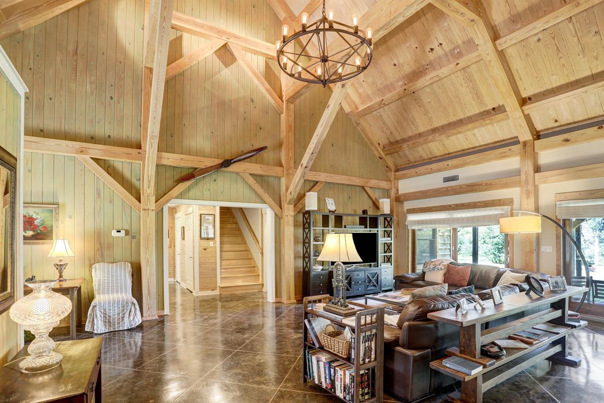 Chandelier, Interior, Living room, Wooden Beams, Wooden Ceilings, Wooden Walls