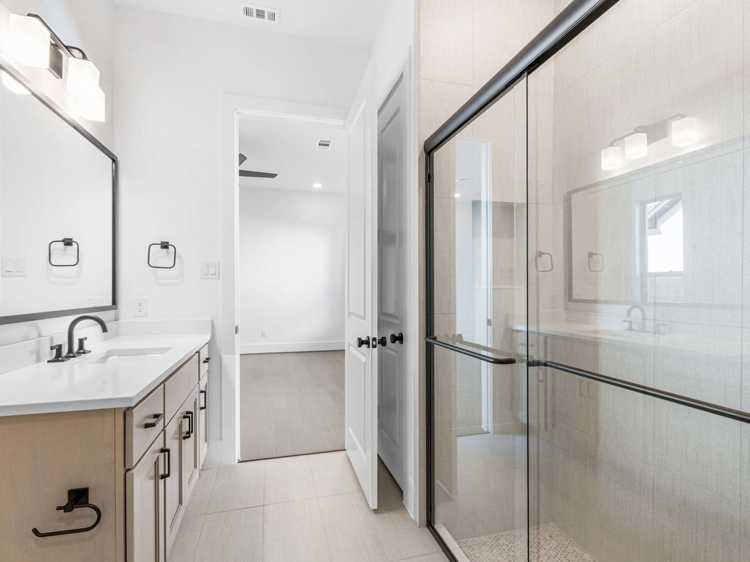 Bathroom, Dual Sink Vanities, Glass Shower, Interior, Recessed Lighting