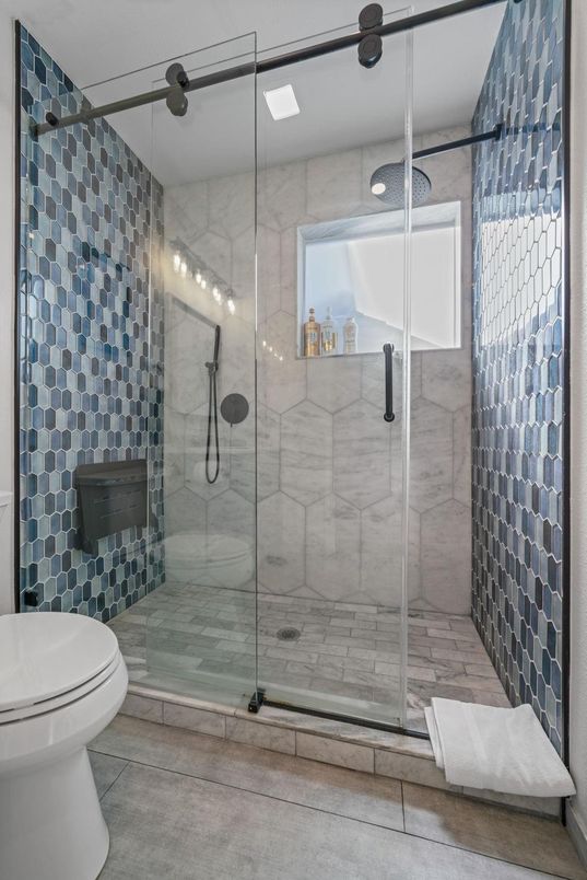 Bathroom, Glass Shower, Interior, Marble Walls