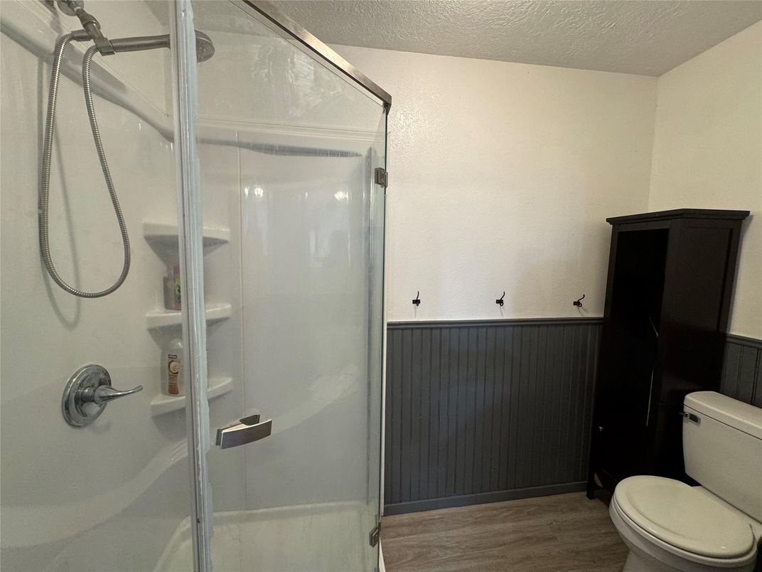 Bathroom, Glass Shower, Interior, Wood Texture Flooring