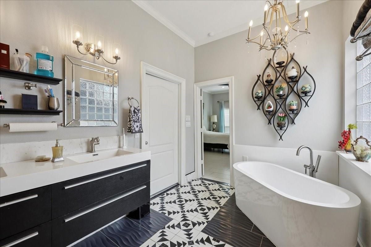 Bathroom, Chandelier, Dual Sink Vanities, Free Standing Baths, Interior
