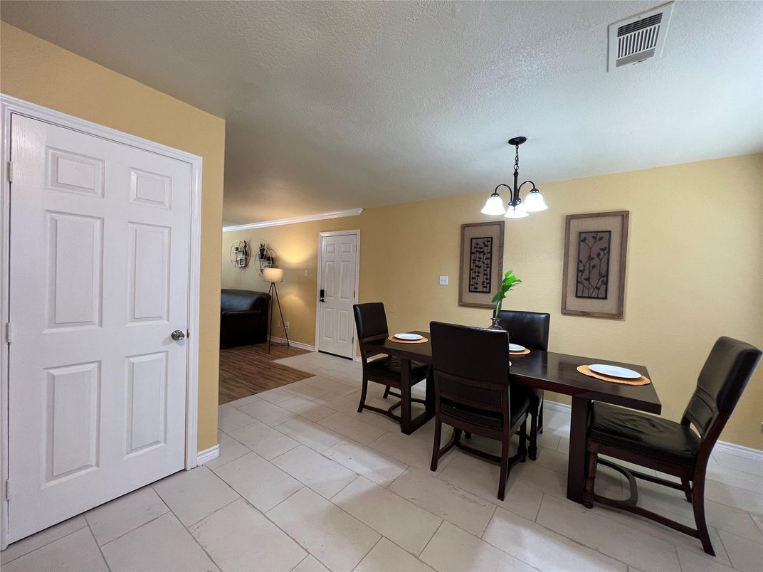 Dining room, Interior, Pendant Lights, Wood Texture Flooring