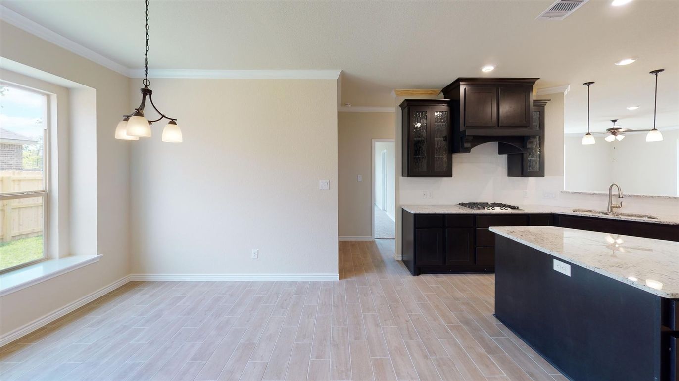 Interior, Kitchen, Pendant Lights, Recessed Lighting, Wood Texture Flooring