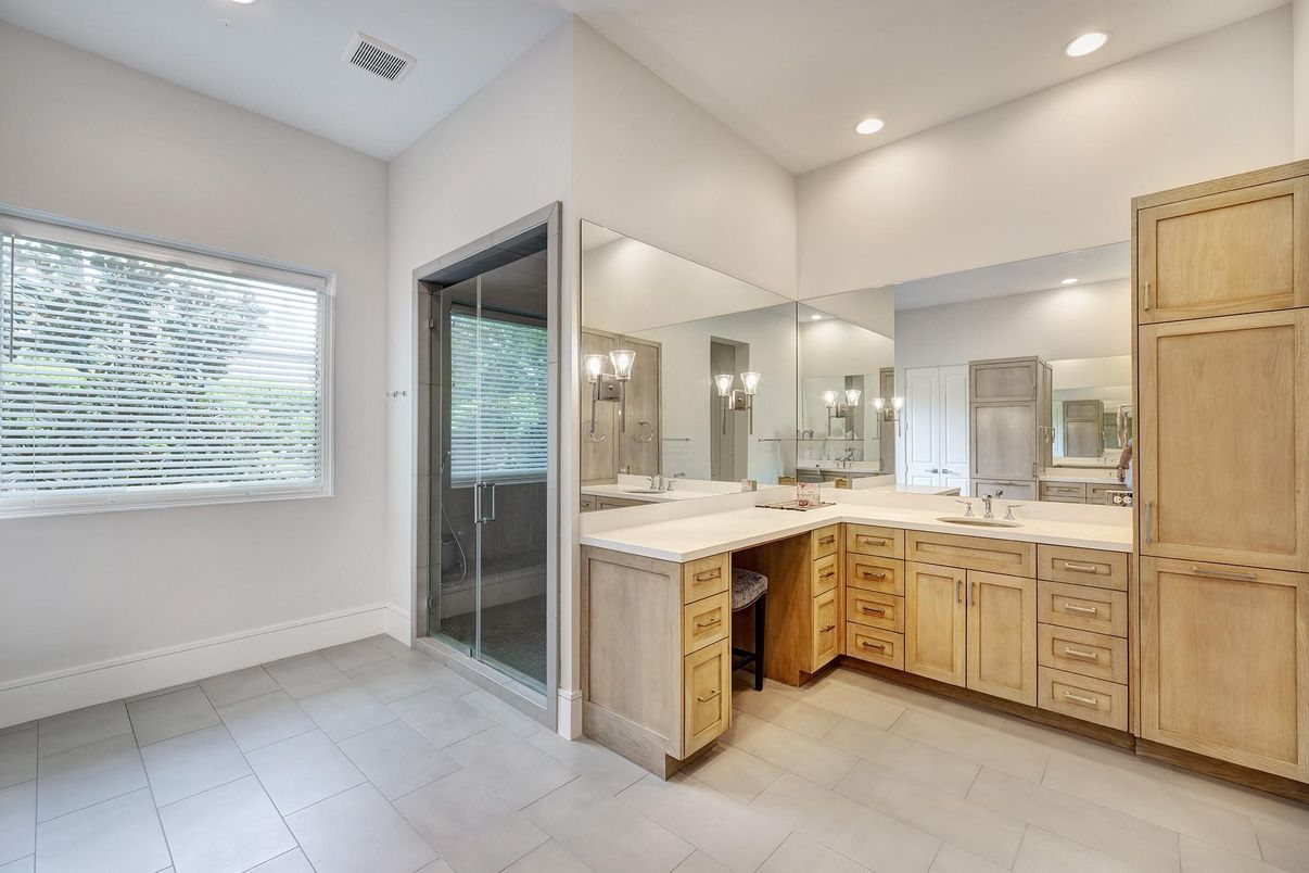 Bathroom, Dual Sink Vanities, Glass Shower, Interior, Recessed Lighting