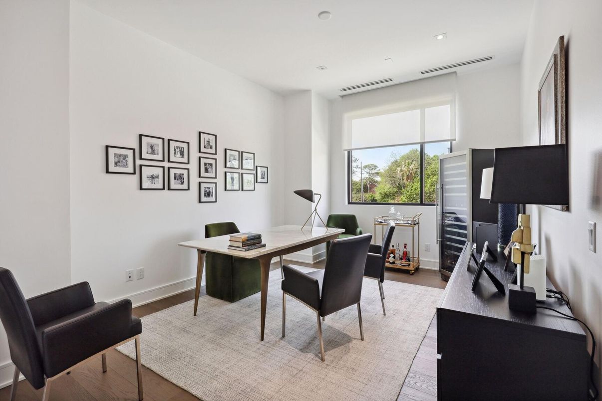 Home Office, Interior, Recessed Lighting, Wood Texture Flooring