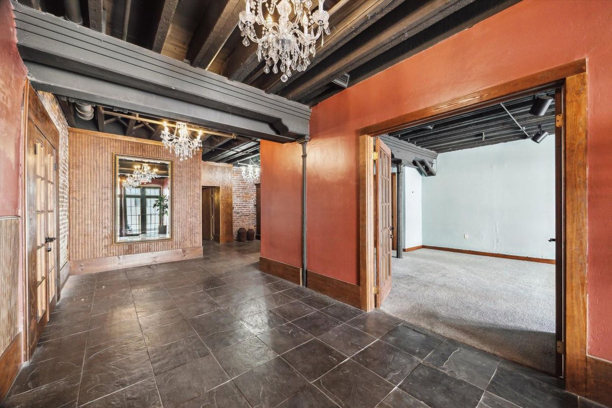 Chandelier, Empty room, Interior, Stone Walls