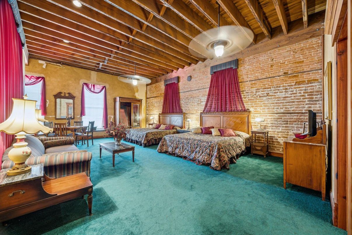 Bedroom, Fireplace, Interior, Stone Walls, Wooden Beams, Wooden Ceilings