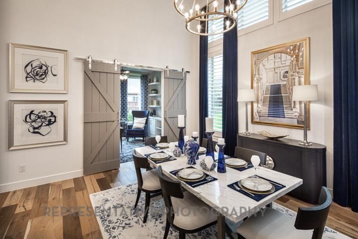 Dining room, Interior, Pendant Lights, Wood Texture Flooring