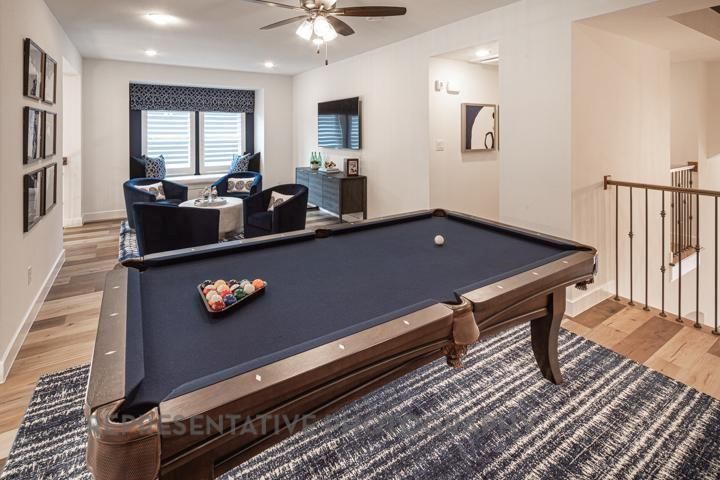 Billiard Table, Game Room, Interior, Living room, Recessed Lighting, Wood Texture Flooring