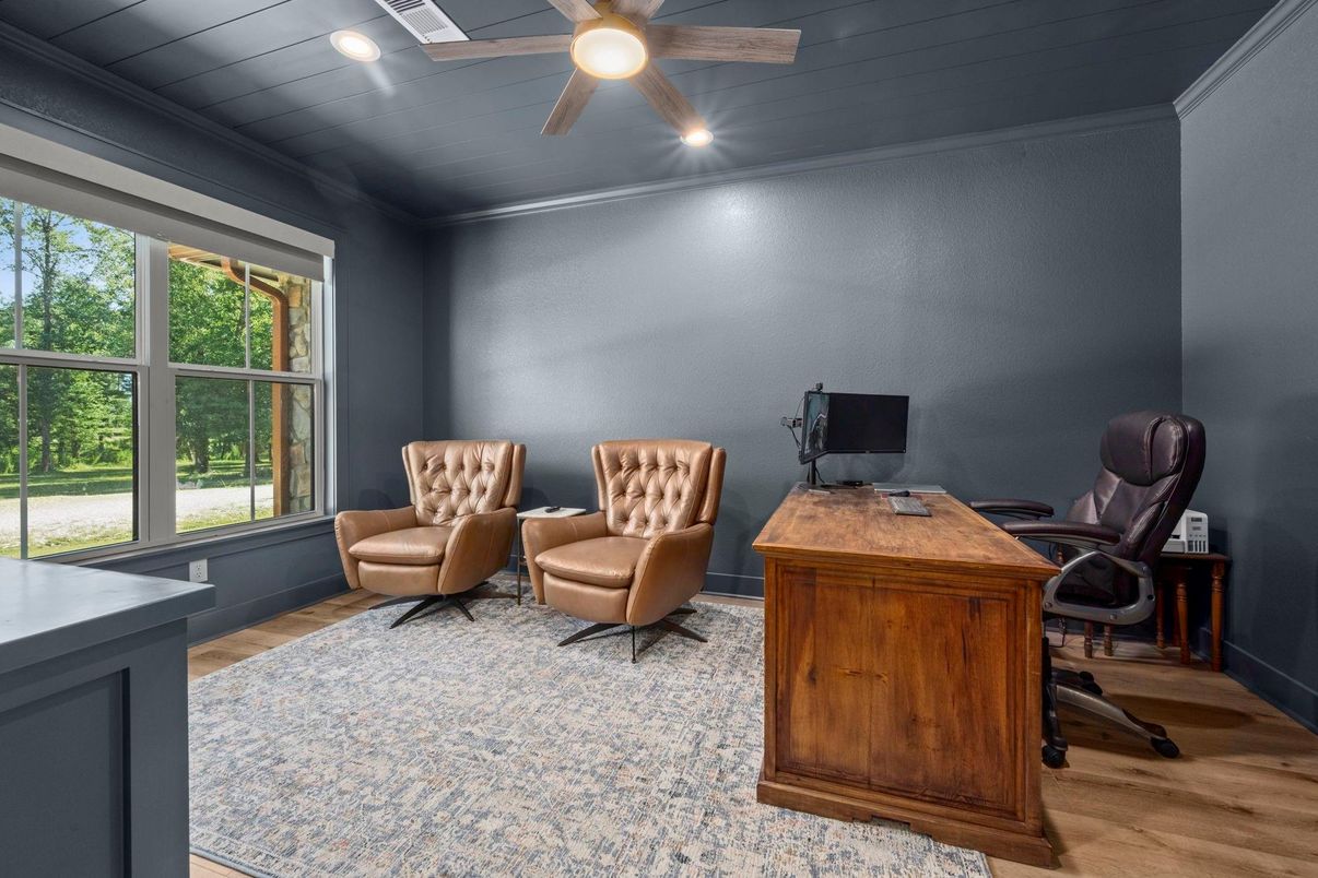 Home Office, Interior, Recessed Lighting, Wood Texture Flooring