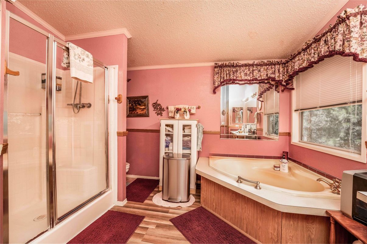 Bathroom, Glass Shower, Interior, Wood Texture Flooring