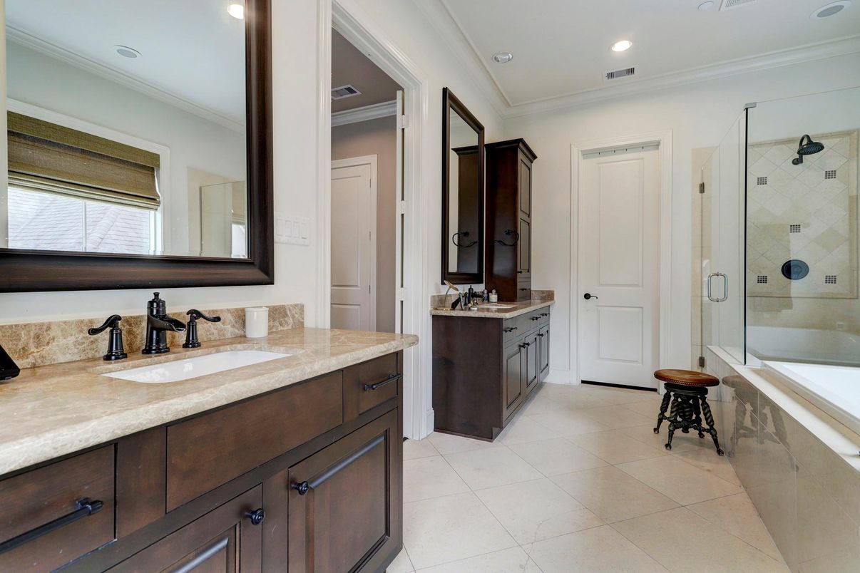 Bathroom, Dual Sink Vanities, Glass Shower, Interior, Recessed Lighting