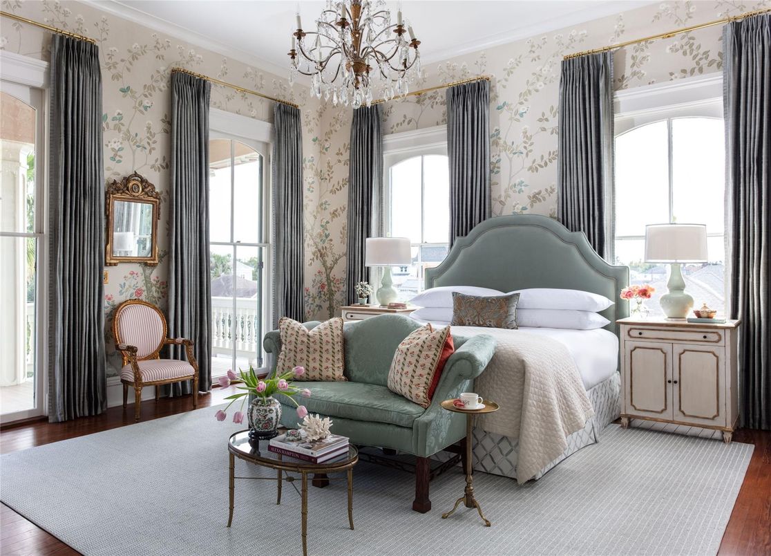 Bedroom, Chandelier, Interior, Wood Texture Flooring