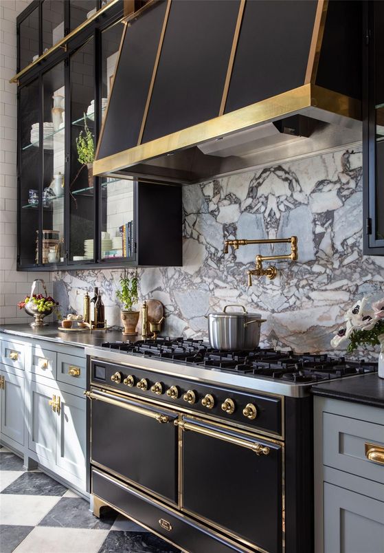 Interior, Kitchen, Marble Walls, Stainless Steel Appliances