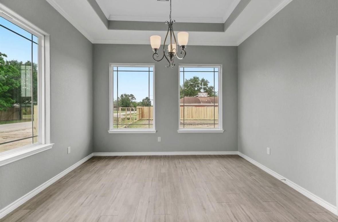 Chandelier, Empty room, Interior, Pendant Lights, Wood Texture Flooring