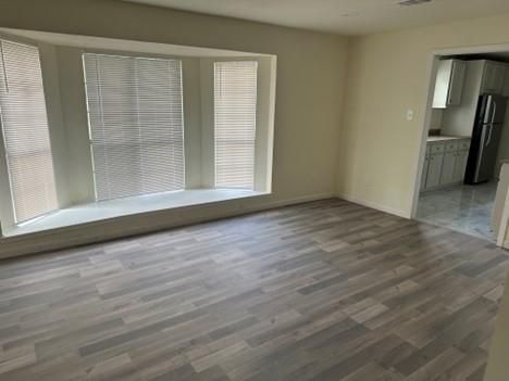 Empty room, Interior, Kitchen, Recessed Lighting, Wood Texture Flooring