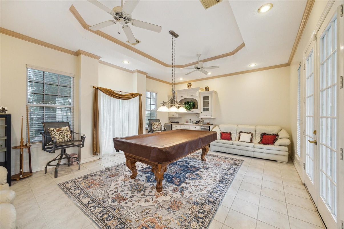 Billiard Table, Game Room, Interior, Pendant Lights, Recessed Lighting