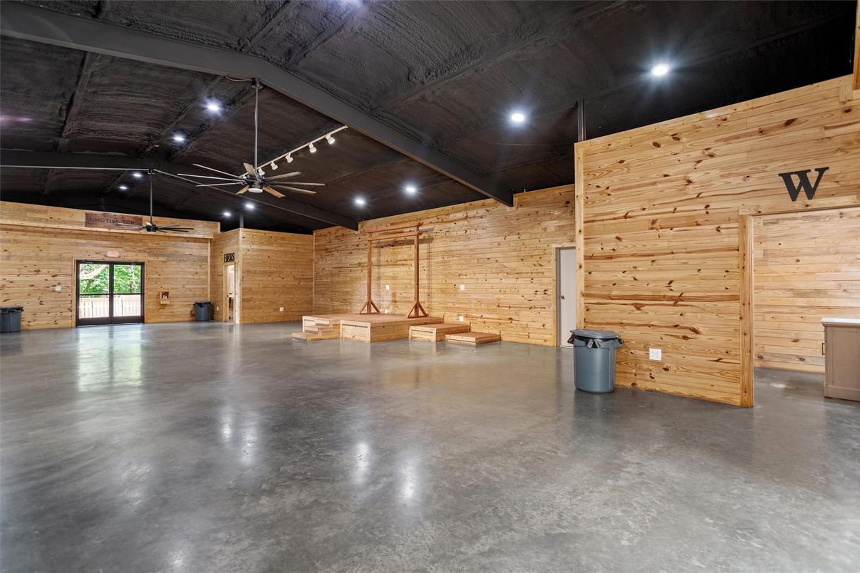 Empty room, Interior, Recessed Lighting, Stone Walls, Wooden Walls