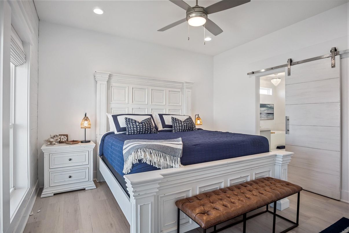 Bedroom, Interior, Recessed Lighting, Wood Texture Flooring