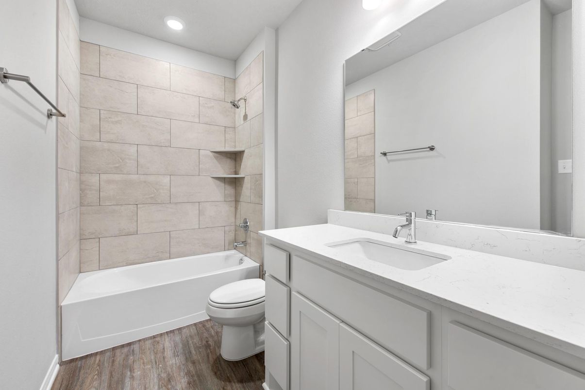 Bathroom, Interior, Recessed Lighting, Wood Texture Flooring