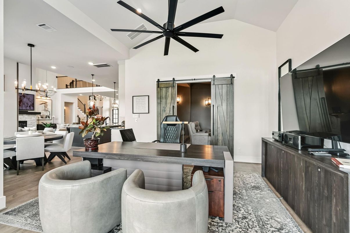 Dining room, Interior, Pendant Lights, Recessed Lighting, Wood Texture Flooring