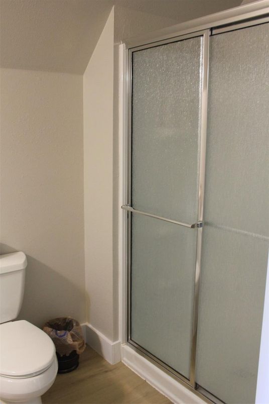 Bathroom, Glass Shower, Interior, Wood Texture Flooring