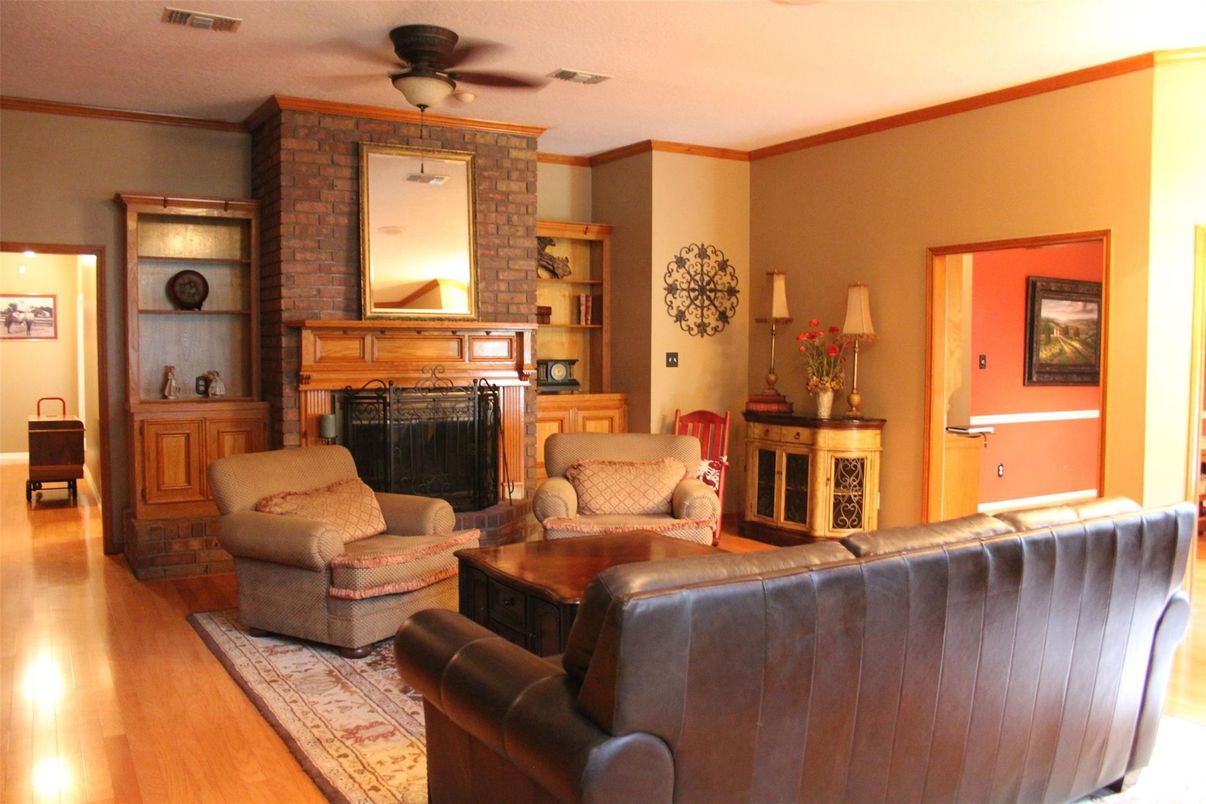 Fireplace, Interior, Living room, Stone Walls, Wood Texture Flooring