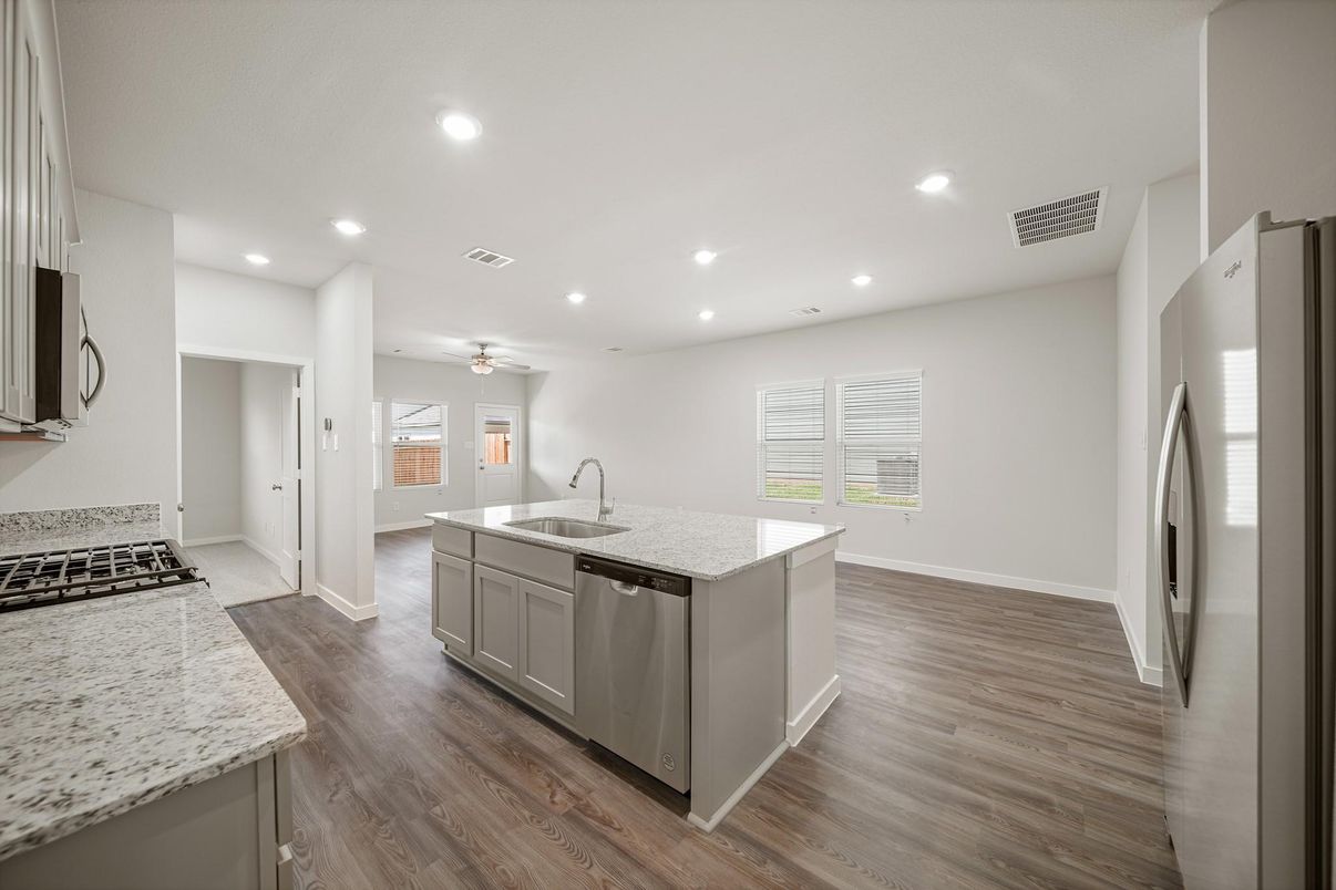 Interior, Kitchen, Recessed Lighting, Wood Texture Flooring