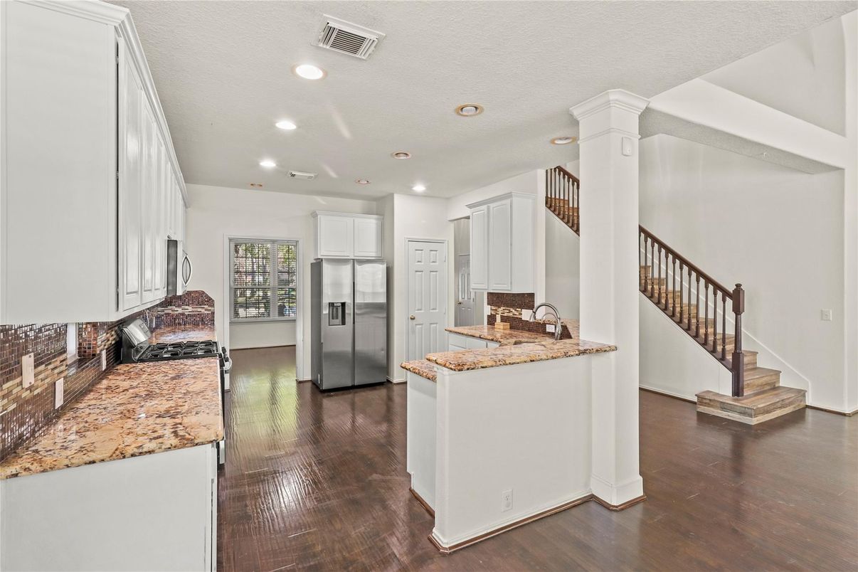 Interior, Kitchen, Recessed Lighting, Wood Texture Flooring
