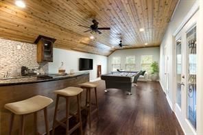 Billiard Table, Game Room, Interior, Recessed Lighting, Wooden Ceilings, Wood Texture Flooring