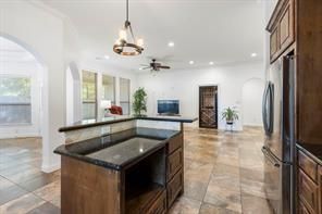 Fireplace, Interior, Kitchen, Pendant Lights, Recessed Lighting