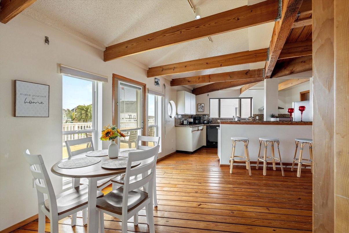 Dining room, Interior, Kitchen, Wooden Beams, Wood Texture Flooring