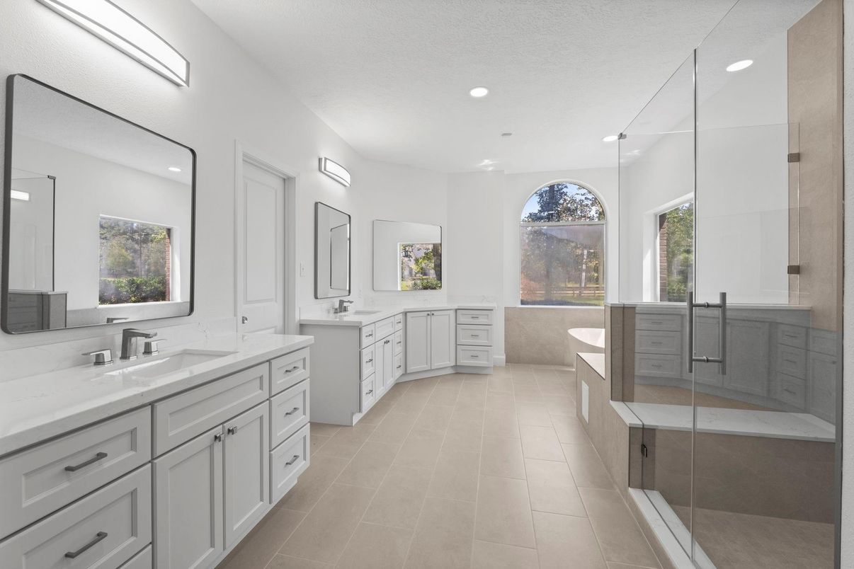 Bathroom, Dual Sink Vanities, Glass Shower, Interior, Recessed Lighting