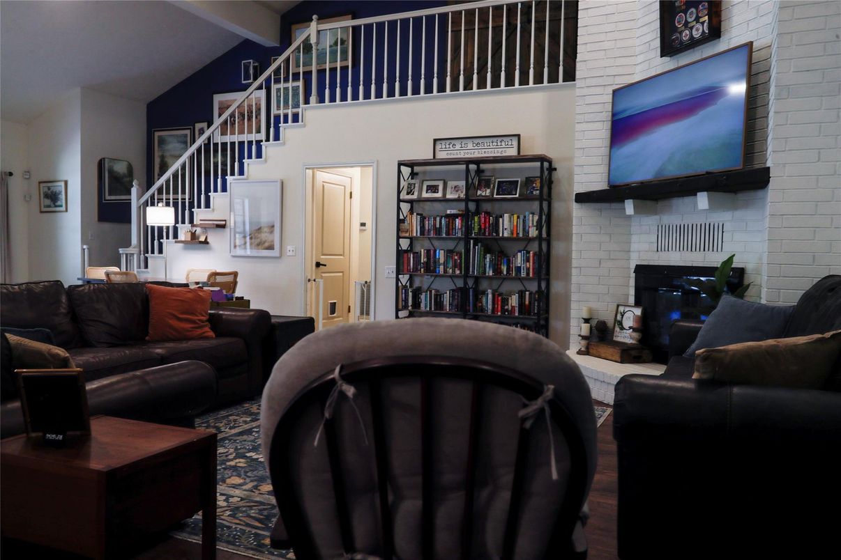 Interior, Living room, Stone Walls, Wood Texture Flooring