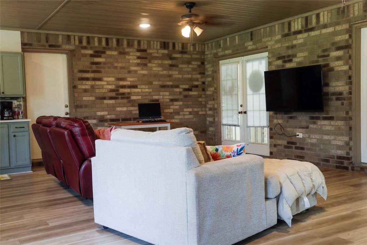 Bedroom, Interior, Recessed Lighting, Stone Walls, Wood Texture Flooring, Wooden Walls