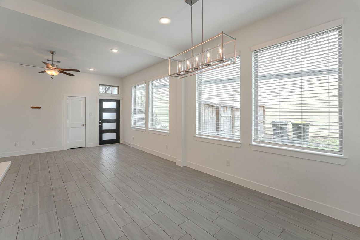 Chandelier, Empty room, Interior, Pendant Lights, Recessed Lighting, Wood Texture Flooring