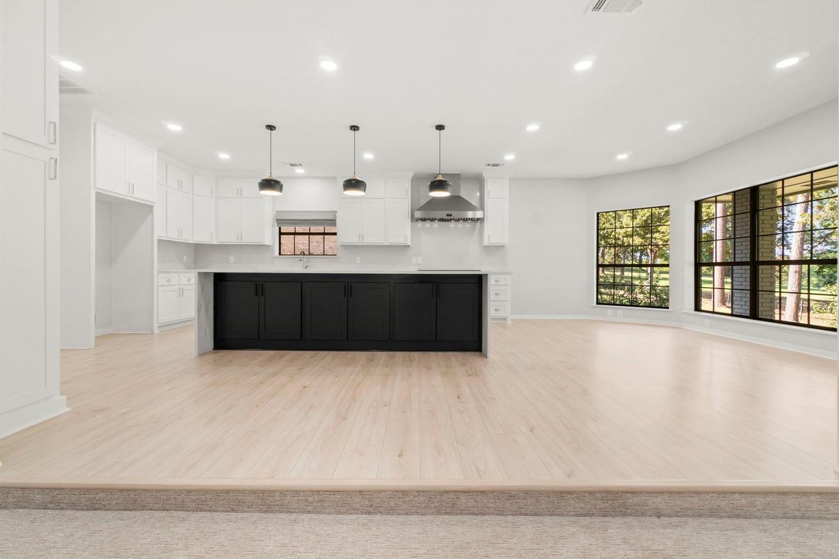 Interior, Kitchen, Pendant Lights, Recessed Lighting, Wood Texture Flooring