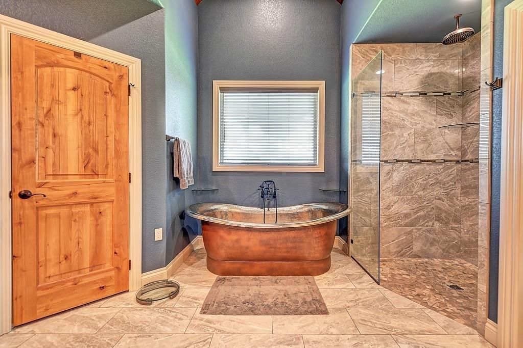 Bathroom, Free Standing Baths, Glass Shower, Interior, Marble Walls
