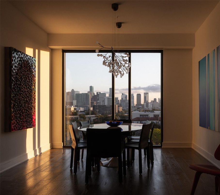 Dining room, Interior, Pendant Lights, Wood Texture Flooring