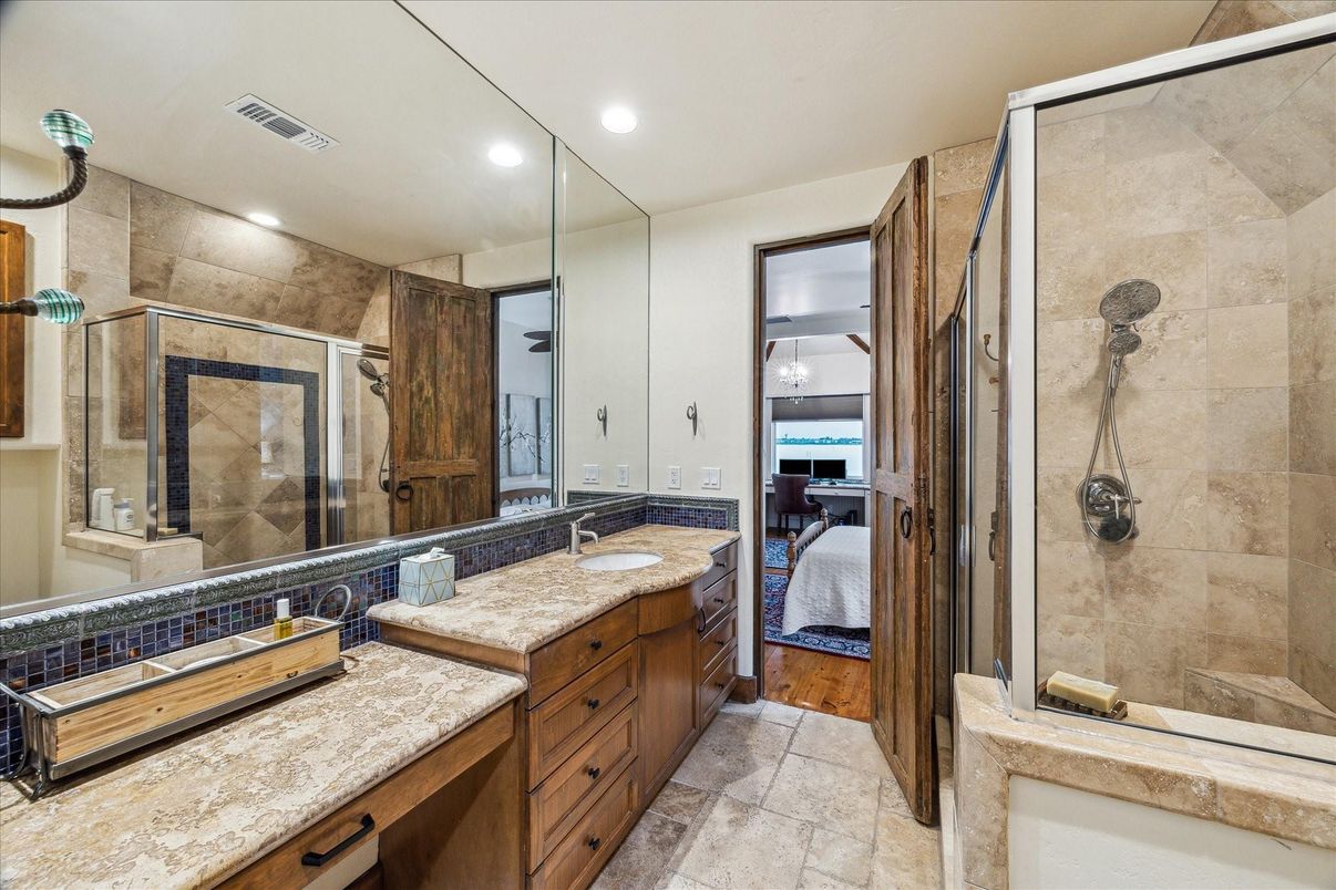 Bathroom, Dual Sink Vanities, Glass Shower, Interior, Recessed Lighting