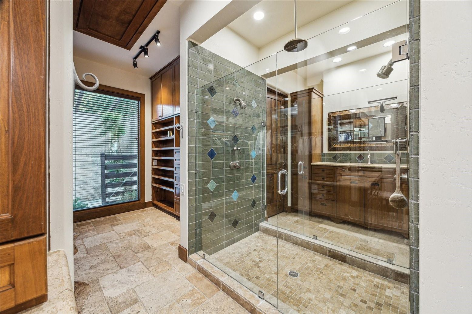 Bathroom, Glass Shower, Interior, Recessed Lighting