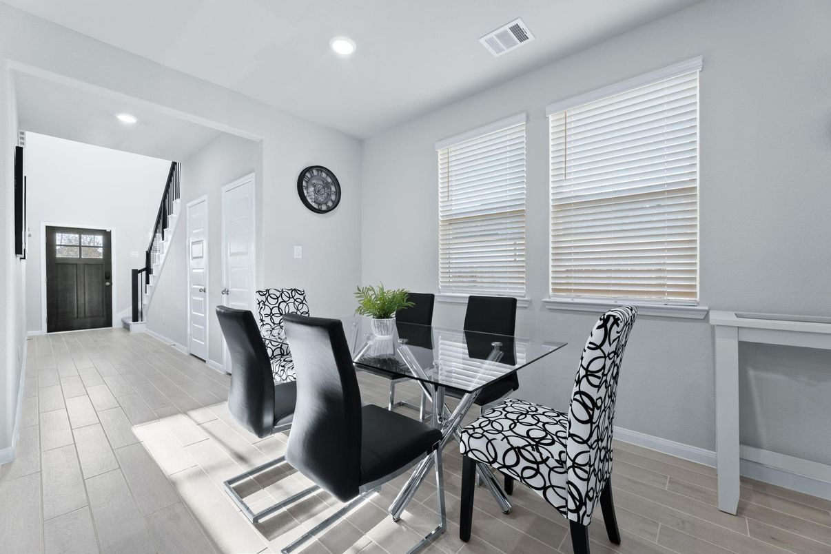 Dining room, Interior, Recessed Lighting, Wood Texture Flooring