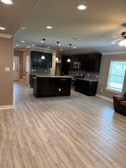 Interior, Kitchen, Pendant Lights, Recessed Lighting, Wood Texture Flooring