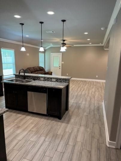 Interior, Kitchen, Pendant Lights, Recessed Lighting, Wood Texture Flooring