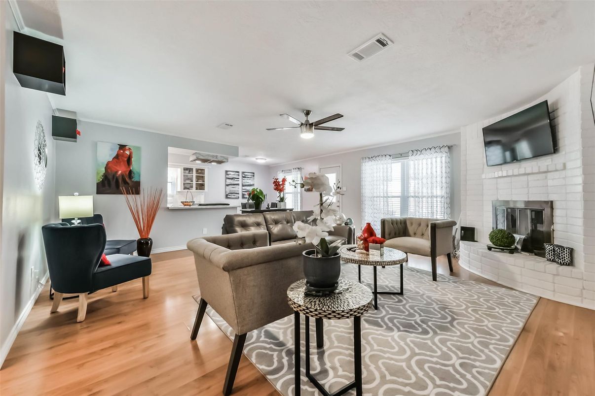 Fireplace, Interior, Living room, Stone Walls, Wood Texture Flooring