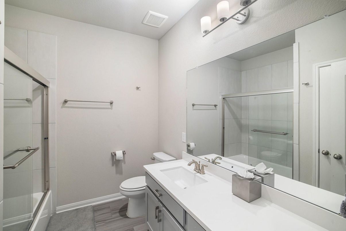 Bathroom, Glass Shower, Interior, Wood Texture Flooring