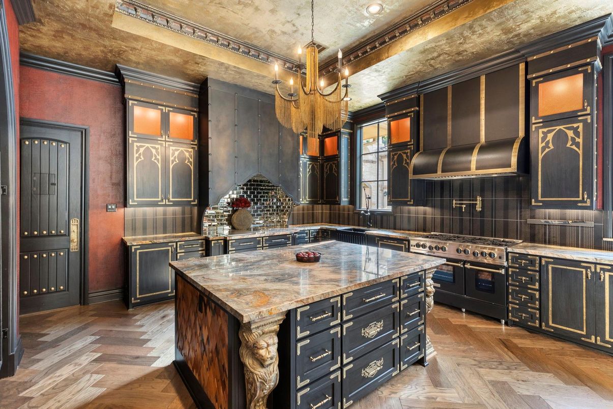 Chandelier, Interior, Kitchen, Recessed Lighting, Wood Texture Flooring