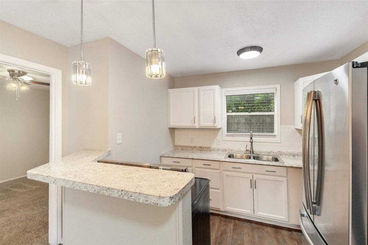 Interior, Kitchen, Pendant Lights, Stainless Steel Appliances, Wood Texture Flooring